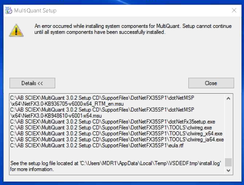 MultiQuant installation error Setup Cannot Continue