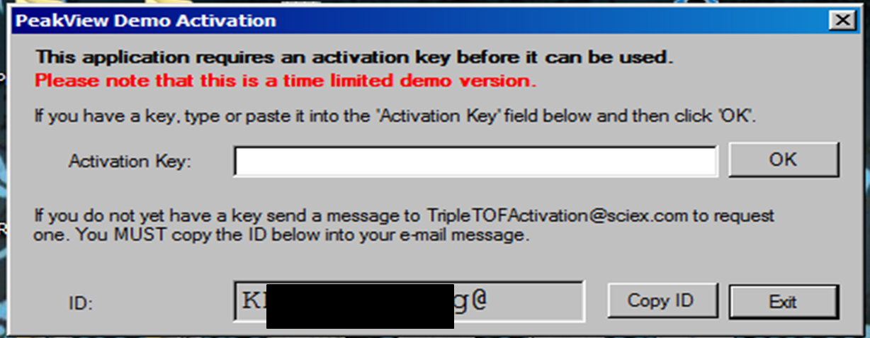 PeakView 1.2 license activation screen