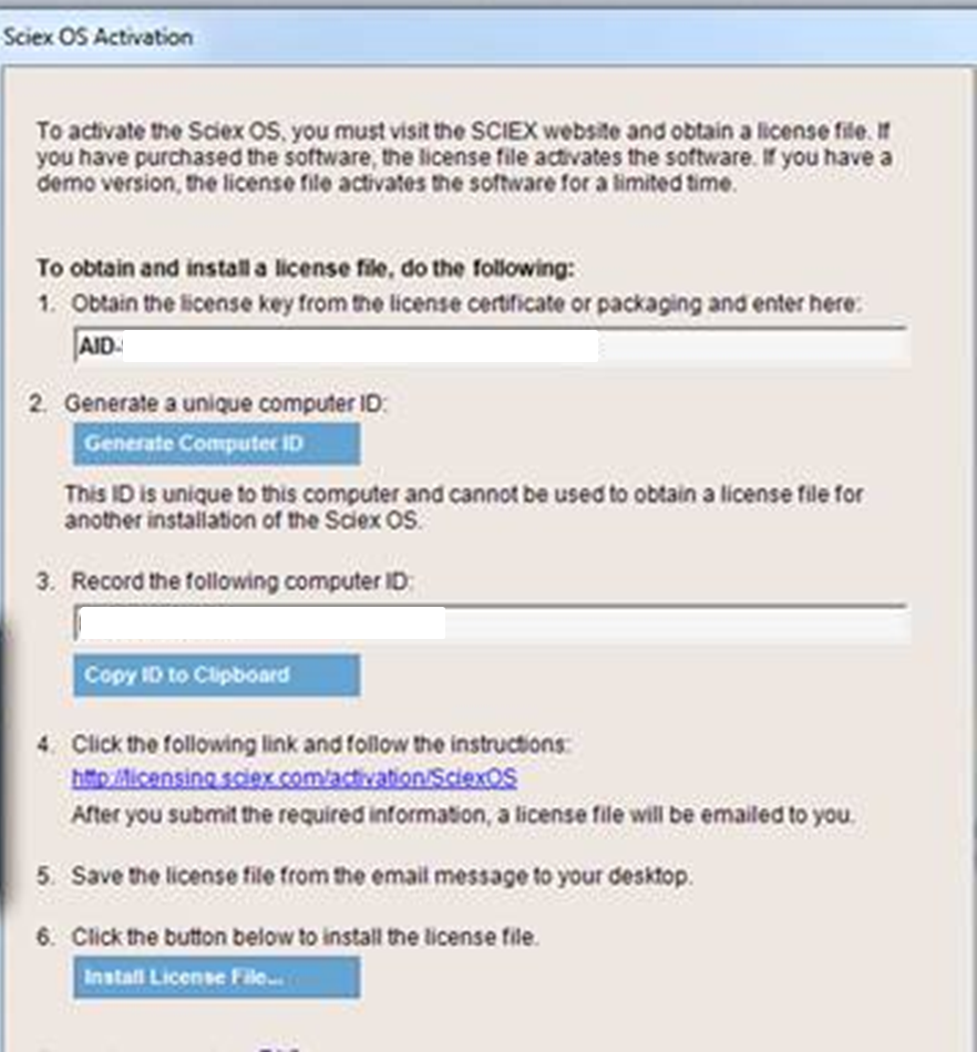 Sciex OS 1.2 license installatin screen