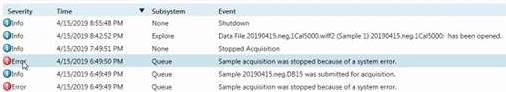 Sample acquisition stopped because of system error