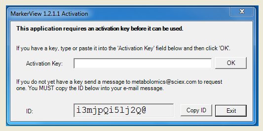MarkerView 1.2.1.1 activation key screen