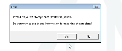 Error message Invalid requested storage path