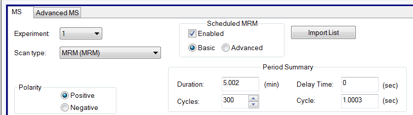 sMRM modes in Analyst