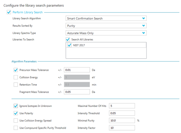 NIST library settings