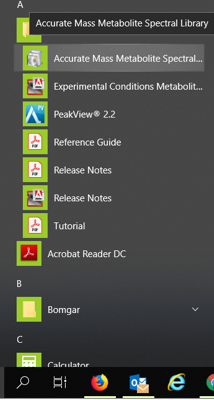 Location of AMMSL in the start menu